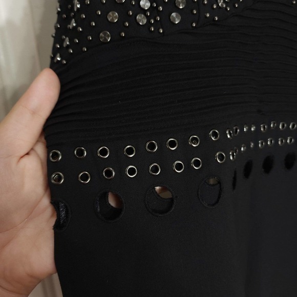 Catherine Malandrino Dress Black Wool Studded Grommet Eyelet Slip Y2K Runway 2 - Picture 6 of 12